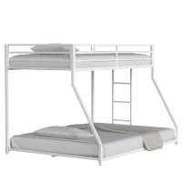 Adam Twin Over Full Metal Bunk Bed Frame with Guardrails, Interchangeable Ladder, No Box Spring Required, Easy Assembly, White(m-2)
