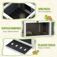 PawHut Tortoise House Wooden Tortoise Enclosure Indoor Outdoor with Adjustable Lamp Holder, Openable Lids, Pull-out Trays(m-7)
