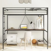 Adam Twin Loft Bunk Metal Bed Frame with Desk and Closet Rod, Guardrails, Easy Assembly, 76.69″ L x 40.94″ W x 72.01″ H, Black(m-6)