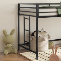 Junior Twin Loft Bunk Metal Bed Frame with Full-Length Guardrails, Anti-Noise Design, and Protective Post Caps, 76.69″ L x 40.94″ W x 49.49″ H, Black(m-7)