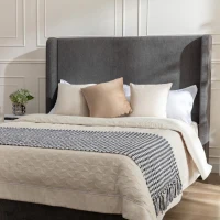 Harper Queen Size Upholstered Bed Frame with 54" Tall Headboard, No Box Spring Needed, Easy Assembly, Velvet Fabric, Dark Gray(m-5)