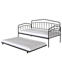 Fox Twin Metal Daybed Frame with Twin Trundle, Anti-Noise Design, Easy Installation, No Box Spring Needed, Fits Standard Twin Mattresses, Black(m-2)