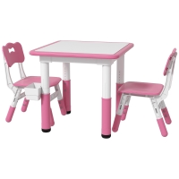 Qaba 3pc Height Adjustable Toddler Table and Chair Set with Storage, Easy to Wipe for Daycare Classroom, Pink
