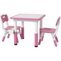 Qaba 3pc Height Adjustable Toddler Table and Chair Set with Storage, Easy to Wipe for Daycare Classroom, Pink(m-1)