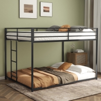 Full Over Full Metal Bunk Bed Frame with Guardrails, Easy Assembly, Noise-Free Design, and Exchangeable Ladder, 76.69" L x 55.91" W x 54.09" H, Black