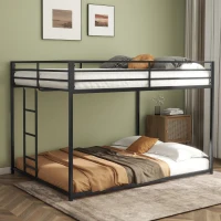 Full Over Full Metal Bunk Bed Frame with Guardrails, Easy Assembly, Noise-Free Design, and Exchangeable Ladder, 76.69" L x 55.91" W x 54.09" H, Black(m-1)