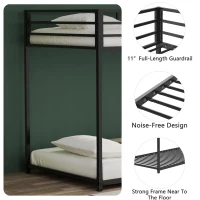 Twin over Twin Metal Bunk Bed Frame, Durable Square Tube Frame, Full-Length Guardrails, Easy Assembly, No Box Spring Needed, 76.69″ L x 40.94″ W x 54.09″ H, Black(m-5)