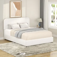 Liv Queen Size 2-Drawer Storage Bed Frame with Curved Tufted Headboard, Patented Boucle Upholstered Platform Bed, Wooden Slat Support, No Box Spring Needed, Ivory(m-6)