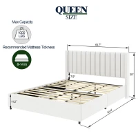 Queen Size Upholstered Platform Bed Frame with Patented 2 Drawers Storage, Tufted Headboard, Wooden Slat Support, for Bedroom, No Box Spring Needed, Ivory(m-3)