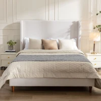 Harper King Size Tall Upholstered Bed Frame with 54" High Headboard, No Box Spring Needed, Easy Assembly, Elegant Simplicity, Ivory(m-4)