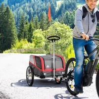 Aosom Dog Bike Trailer 2-in-1 Travel Dog Stroller, Bike Cargo Trailer, Small Pet Bicycle Cart Carrier with Universal Coupler, Safety Leash, and Easy Fold Design, Red(m-2)