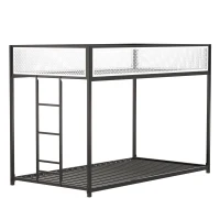 Twin Over Twin Bunk Metal Bed Frame with Mesh Guard Rail, Exchangeable Ladder, for Kids Bedrooms, Easy Assembly, 76.69″ L x 40.94″ W x 54.09″ H, Black(m-12)