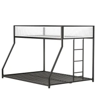 Twin Over Full Bunk Metal Bed Frame with Mesh Guard Rail, Adjustable Ladder, and Noise-Reducing EVA Pad, for Kids Bedrooms, Black(m-12)