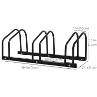 HOMCOM 3-Bike Bicycle Floor Parking Rack Cycling Storage Stand Ground Mount Garage Organizer for Indoor and Outdoor Use Black(m-3)