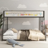 Twin Over Full Bunk Metal Bed Frame with Mesh Guard Rail, Adjustable Ladder, and Noise-Reducing EVA Pad, for Kids Bedrooms, Black(m-9)