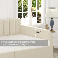 Flora Twin Size Upholstered Daybed Frame with 2 Drawers, Ribbed Tufted Backrest, Dust-Proof Drawers, Easy Assembly, Ivory(m-5)