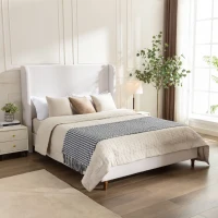 Harper King Size Tall Upholstered Bed Frame with 54" High Headboard, No Box Spring Needed, Easy Assembly, Elegant Simplicity, Ivory(m-1)