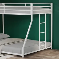 Adam Twin Over Full Metal Bunk Bed Frame with Guardrails, Interchangeable Ladder, No Box Spring Required, Easy Assembly, White(m-7)
