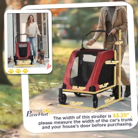 PawHut Dog Stroller for Medium and Large Dogs, 4 Wheels Folding Pet Cat Stroller With Universal Wheels, Storage Basket, safety leash, Red(m-3)