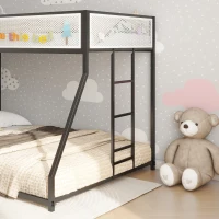 Twin Over Full Bunk Metal Bed Frame with Mesh Guard Rail, Adjustable Ladder, and Noise-Reducing EVA Pad, for Kids Bedrooms, Black(m-10)