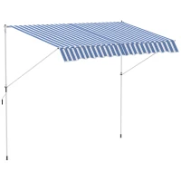 Outsunny 10x5ft Manual Retractable Awning, Patio Sun Shade Canopy Shelter with 5.6-9.2ft Support Pole, Water Resistant UV Protector, for Window, Door, Porch, Deck, Blue(m-2)