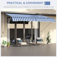 Outsunny 10x5ft Manual Retractable Awning, Patio Sun Shade Canopy Shelter with 5.6-9.2ft Support Pole, Water Resistant UV Protector, for Window, Door, Porch, Deck, Blue(m-9)