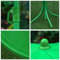 Outsunny Folding Kids Table and Chair Set, Picnic Table with Frog Pattern Removable & Height Adjustable Sun Umbrella for Garden, Backyard, Green(m-9)