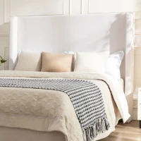 Harper Queen Size Upholstered Bed Frame with 54" Tall Headboard, No Box Spring Needed, Easy Assembly, Ivory(m-6)