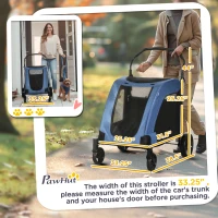 PawHut Dog Stroller for Medium and Large Dogs, 4 Wheels Folding Pet Cat Stroller With Universal Wheels, Storage Basket, safety leash, Blue(m-3)