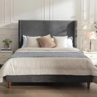 Harper Queen Size Upholstered Bed Frame with 54" Tall Headboard, No Box Spring Needed, Easy Assembly, Velvet Fabric, Dark Gray(m-4)