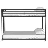Full Over Full Metal Bunk Bed Frame with Guardrails, Easy Assembly, Noise-Free Design, and Exchangeable Ladder, 76.69" L x 55.91" W x 54.09" H, Black(m-11)