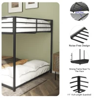 Full Over Full Metal Bunk Bed Frame with Guardrails, Easy Assembly, Noise-Free Design, and Exchangeable Ladder, 76.69" L x 55.91" W x 54.09" H, Black(m-5)