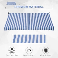 Outsunny 10x5ft Manual Retractable Awning, Patio Sun Shade Canopy Shelter with 5.6-9.2ft Support Pole, Water Resistant UV Protector, for Window, Door, Porch, Deck, Blue(m-6)