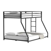 Adam Twin Over Full Metal Bunk Bed Frame, Sturdy Frame with Guardrails, Interchangeable Ladder, No Box Spring Required, Easy Assembly, Black(m-2)