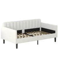 Elena Twin Size Upholstered Daybed Frame, Ribbed Tufted Backrest, Boucle Fabric, Durable Metal Frame, Easy Assembly, Ivory(m-8)