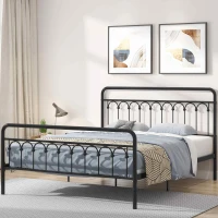 Tara Queen Size Metal Bed Frame with Vintage Headboard, Sturdy Frame with 1000 lbs Capacity, for Bedroom, No Box Spring Needed, Large Under-bed Storage, Black(m-1)