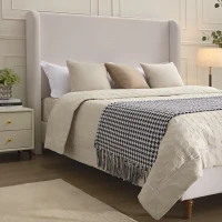 Harper Queen Size Upholstered Bed Frame with 54" Tall Headboard, No Box Spring Needed, Easy Assembly, Ivory(m-5)