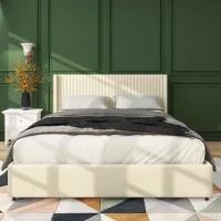 Queen Size Velvet Upholstered Platform Bed Frame with 2 Drawers, Wingback Headboard, Wooden Slat Support, No Box Spring Needed, 84.4″ L x 64.7″ W x 39.0″ H, Ivory(m-4)