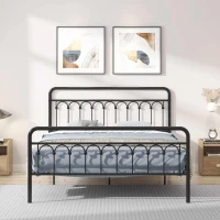 Tara Queen Size Metal Bed Frame with Vintage Headboard, Sturdy Frame with 1000 lbs Capacity, for Bedroom, No Box Spring Needed, Large Under-bed Storage, Black(m-4)