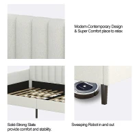 Elena Twin Size Upholstered Daybed Frame, Ribbed Tufted Backrest, Boucle Fabric, Durable Metal Frame, Easy Assembly, Ivory(m-6)