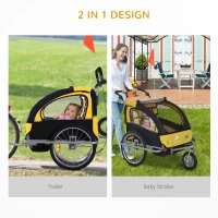 Aosom 2-in-1 Two-Seat Baby Bike Trailer Stroller & Jogger Black/Yellow(m-4)