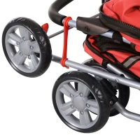 PawHut 4 Wheel Dog Pet Stroller Dog Cat Carrier Folding Sunshade Canopy with Brake, Red(m-10)
