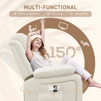 HOMCOM PU Leather Reclining Chair with Vibration Massage Recliner, Swivel Base, Rocking Function, Remote Control, Cream White(m-5)