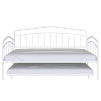Fox Twin Metal Daybed Frame with Twin Trundle, Anti-Noise Design, No Box Spring Needed, Easy Installation, White(m-2)