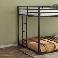 Full Over Full Metal Bunk Bed Frame with Guardrails, Easy Assembly, Noise-Free Design, and Exchangeable Ladder, 76.69" L x 55.91" W x 54.09" H, Black(m-10)