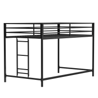 Junior Twin Loft Bunk Metal Bed Frame with Full-Length Guardrails, Anti-Noise Design, and Protective Post Caps, 76.69″ L x 40.94″ W x 49.49″ H, Black