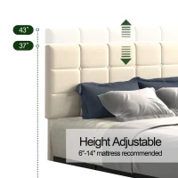 Queen Size Velvet Upholstered Platform Bed Frame with 4 Storage Drawers, Adjustable Headboard, Wooden Slat Support, No Box Spring Required, 64.7"L x 83.2"W x 37/43"H, Ivory(m-7)