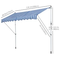 Outsunny 10x5ft Manual Retractable Awning, Patio Sun Shade Canopy Shelter with 5.6-9.2ft Support Pole, Water Resistant UV Protector, for Window, Door, Porch, Deck, Blue(m-3)