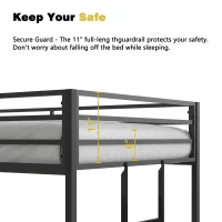 Twin over Twin Metal Bunk Bed Frame, Durable Square Tube Frame, Full-Length Guardrails, Easy Assembly, No Box Spring Needed, 76.69″ L x 40.94″ W x 54.09″ H, Black(m-4)
