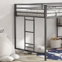 Junior Twin Loft Metal Bunk Bed Frame with Cinnamon Wood Shelf, Full-Length Guardrails, Anti-Noise Design, Easy Assembly, 76.69″ L x 40.94″ W x 49.49″ H, Black(m-7)
